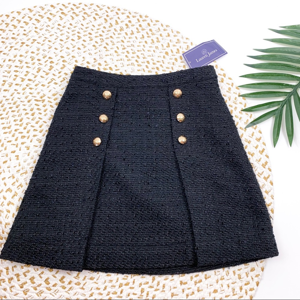 Lauren James Black Tweed Pleated Button Skirt - Picture 2 of 7